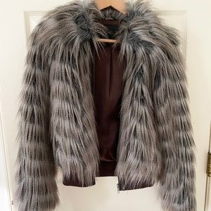 Rachel Zoe Faux Fur Feather Bomber Jacket Coat Zip Front